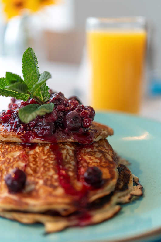 Coast Restaurant Hayle Cornwall breakfast pancakes with berries